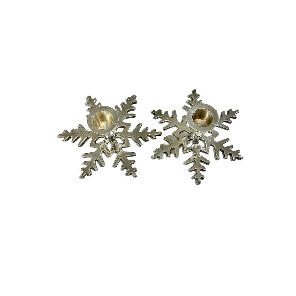 Silver plated snowflake candlestick holders, Christmas candle holder